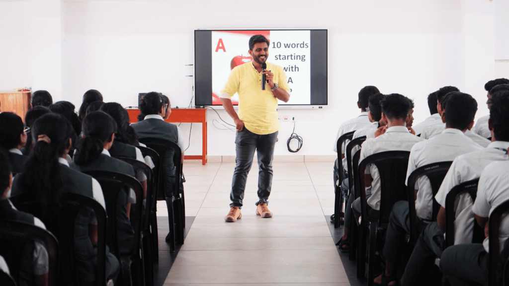 Ajay Basil Varghese organising the Spark phase session of C-Explore program at Viswajyothi Public School for Edwhere Education