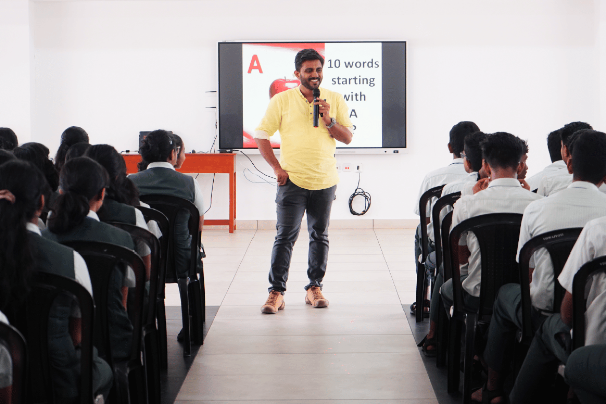 Ajay Basil Varghese organising the Spark phase session of C-Explore program at Viswajyothi Public School for Edwhere Education